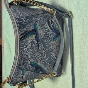 Anushka Zip-top Shoulder Hobo Tooled Birds Sky